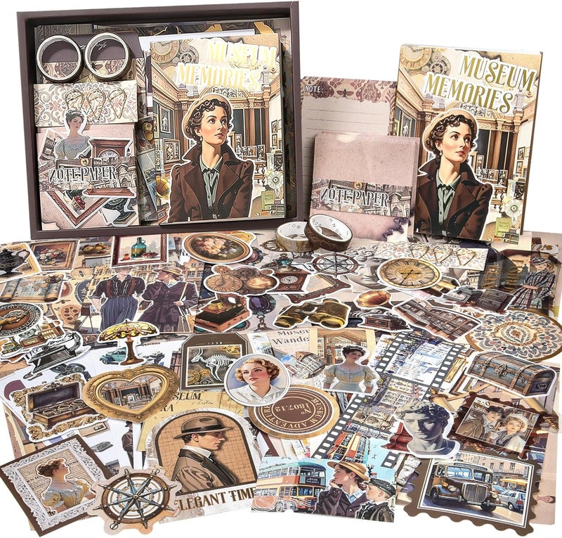 OFFIGIFT Scrapbooking Supplies Kit: Vintage Aesthetic Scrapbook Kit, Junk Journal Supplies with Scrapbook Stickers Paper, Journaling Supplies, Birthday Craft Gift for Adult, Museum Memories - Image 1